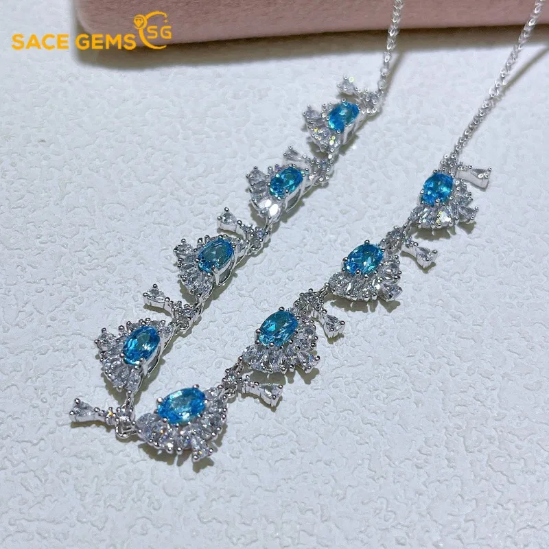 

SACE GEMS S925 Sterling Silver Certified 4*6MM Natual Topaz Pendant Necklaces for Womne Engagement Cocktail Party Fine Jewelry