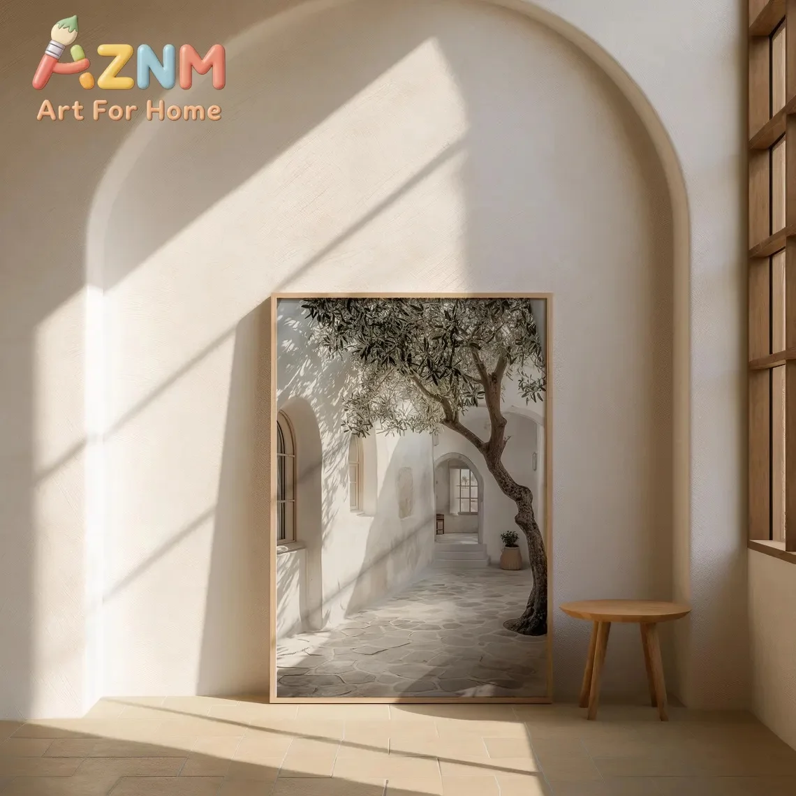 1pc frameless Canvas Painting Olive Tree Canvas Prints And Posters Mediterranean Courtyard Greek Island Wall Art Picture for Liv