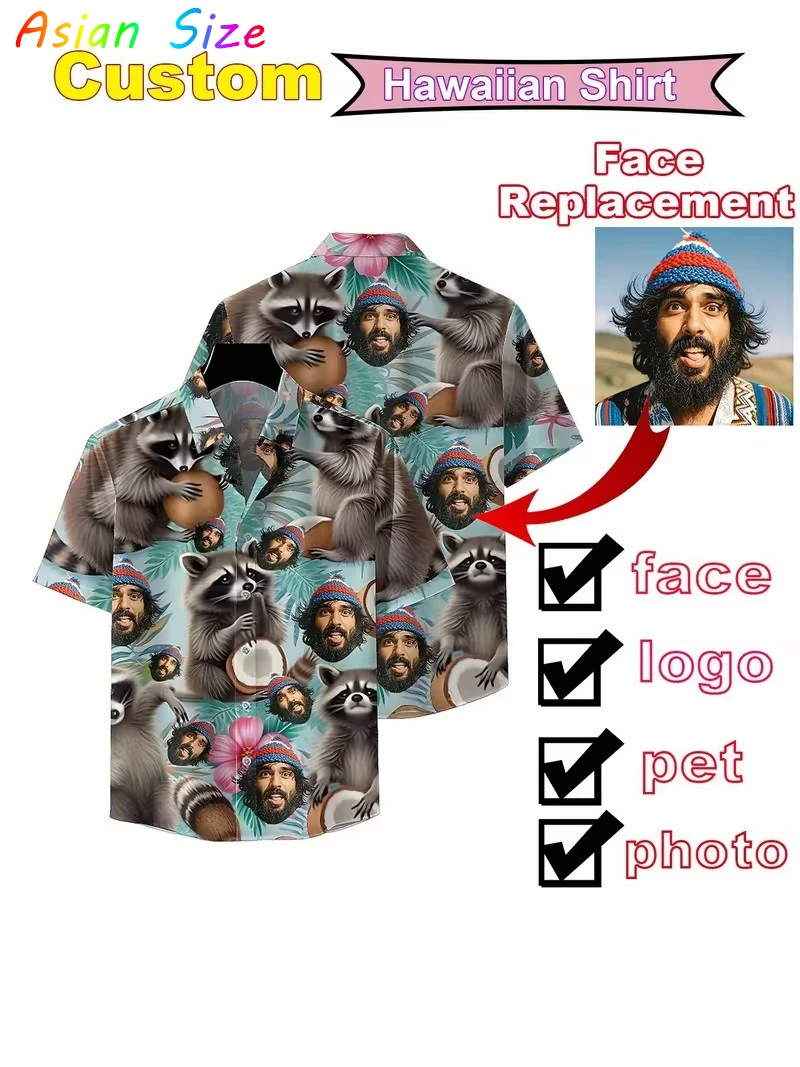 

Мужские забавные рубашки с принтами животных: енот, желтая утка, гавайский пляж, Y2K, с отложным воротником, с коротким рукавом