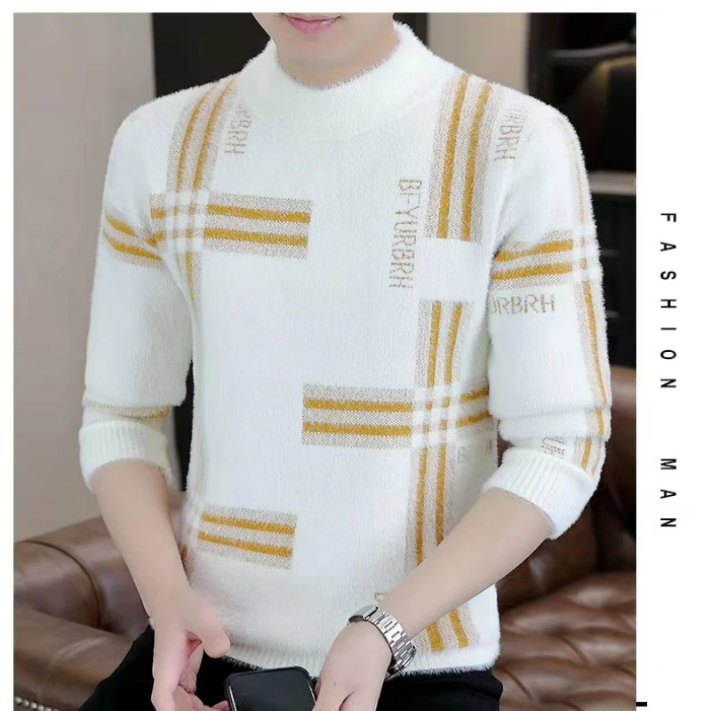 High-End Sweater Men Half Turtleneck Mink-like Wool Knitwear for Autumn and Winter Sweater Top Trendy Thickening Bottoming Shirt