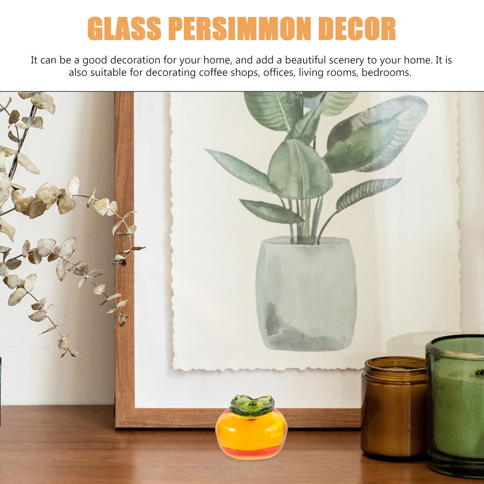 

Bright Glass Persimmon Craft Decoration for Tabletop Home Office Party Gathering Warm Lighting Scene Layout Easy Care Decor