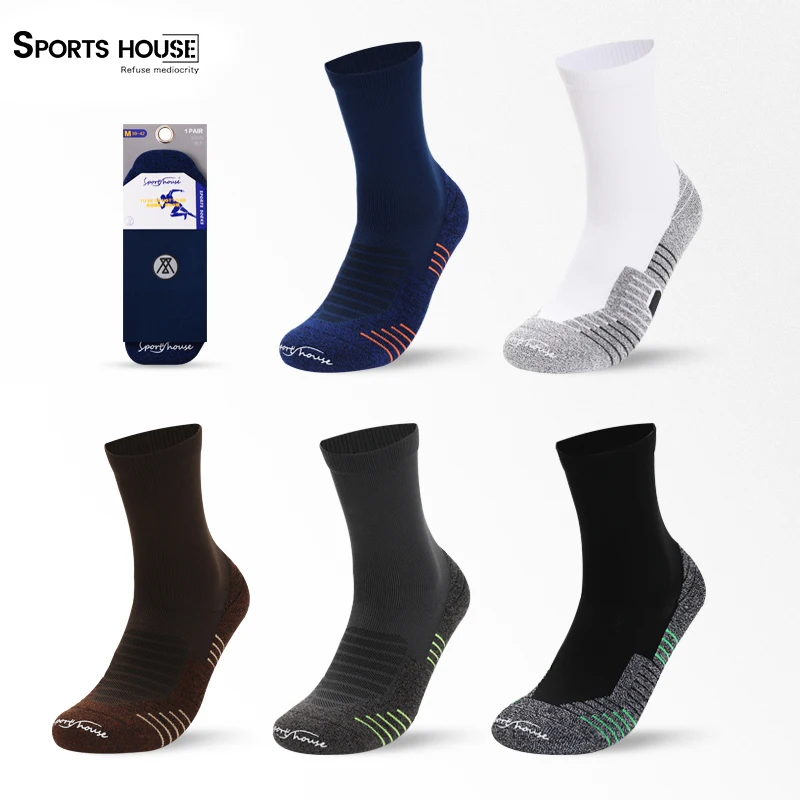 SPORT\'S House-Meias de basquete com calças de toalha para homens, absorventes, respiráveis, protetores dos pés, esportes de tubo médio