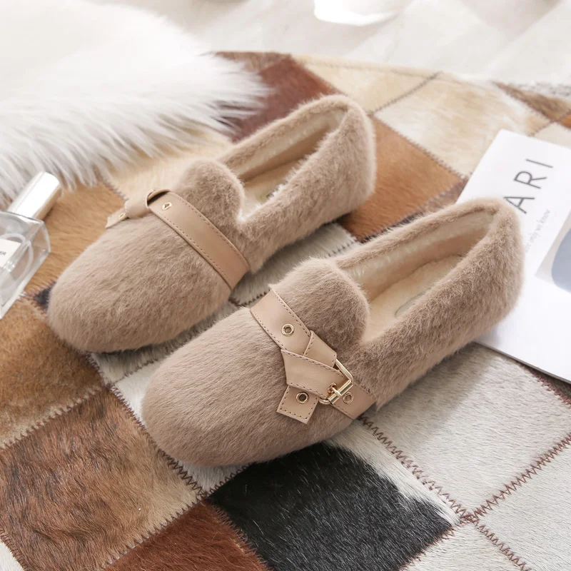 

women wear rabbit hair beanie in autumn and winter plush thick-soled cotton soft-soled girl's shoes 6194