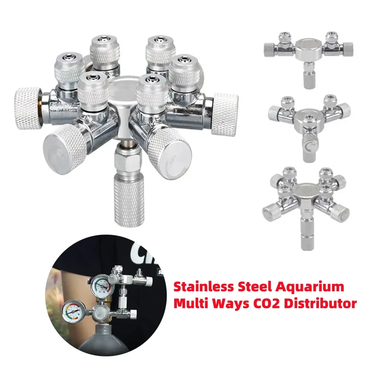 1/2/3/4/6-way Stainless Steel Aquarium CO2 Distributor Splitter Needle Valve Check Valve Bubble Counter for Solenoid Regulat