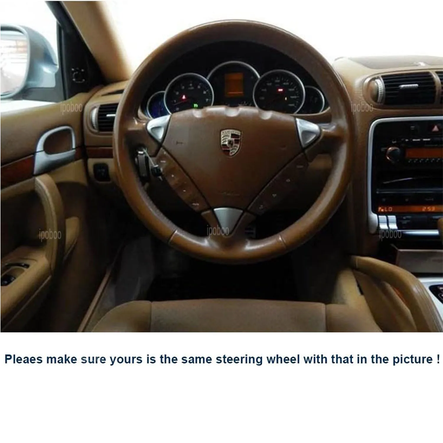 Brown Leather & Brown Thread Steering Wheel Hand Sewing Wrap Cover Fit For Porsche Cayenne  2006-2009