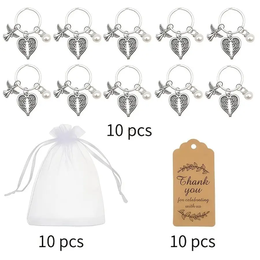 1/5/10/20/50/100pcs Angel Wings Heart-Shaped Keychain Set with Dove and Pendants, Unisex Memorial Sympathy Gift, Includes 10 Key