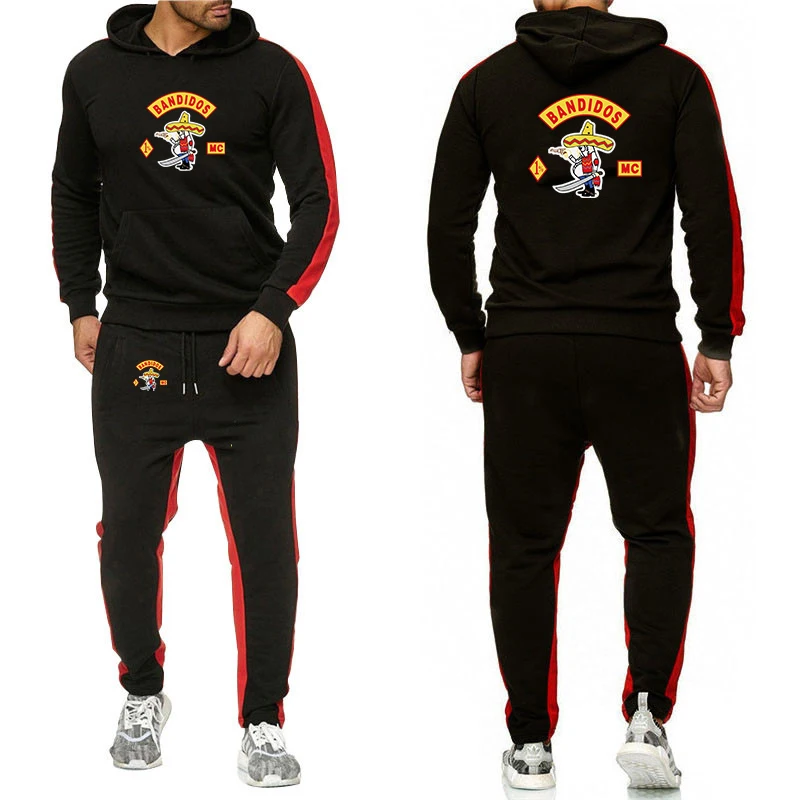 

MC Bandidos Logo Print 2026 Spring And Autumn Sportswear Men's New Solid Color Cotton Classic Hoodies+Casual Sweatpants Suit