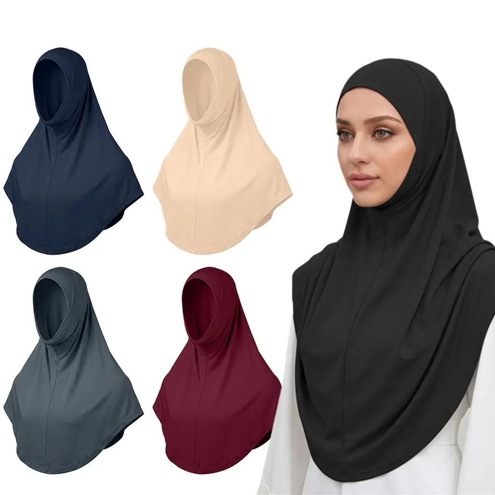 Soft Fabric Instant Hijab Draped Design Full Coverage Women Hijab Scarf Double Chin Undercap Long Length Instant Turbans