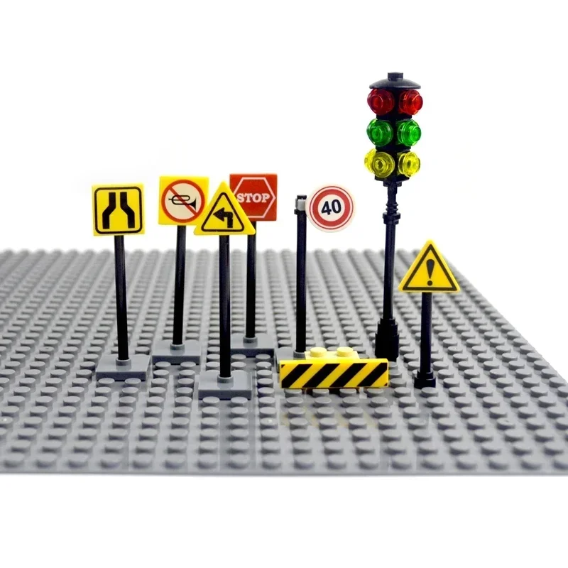 Kit de panneaux de signalisation de ville, briques de signalisation, feux de circulation, construction de nuit, accessoires compatibles avec toutes les marques