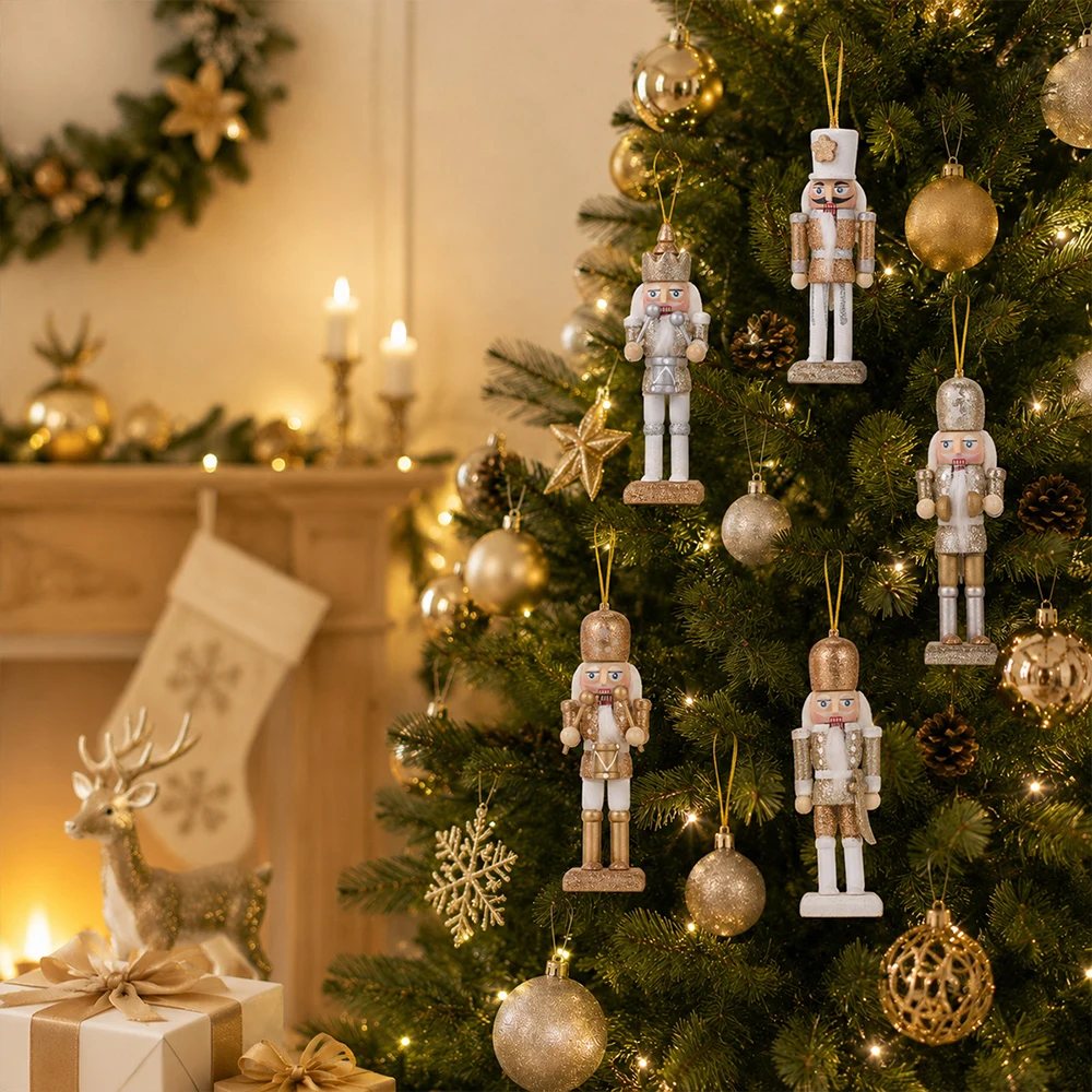 5 Stück 12cm Nussknacker-Puppen aus Holz, Handgefertigte Soldatenfiguren, Tischdekoration, Christbaumanhänger, Weihnachts- und Neujahrsdekoration – Detail 6