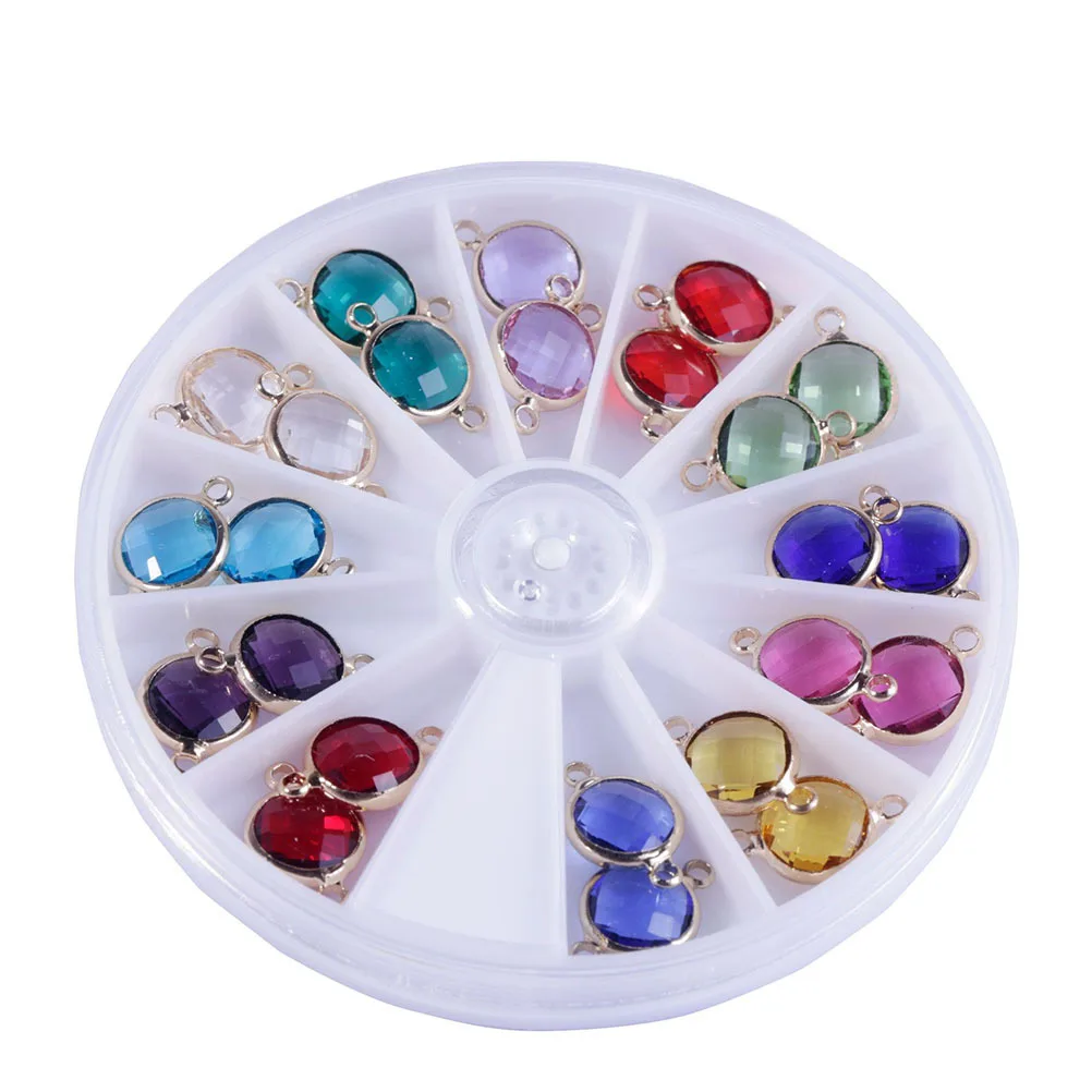 24Pcs Birthstone Pendant Crystal Natural Material Gemstone Findings 10mm for DIY Jewelry Making Necklace Bracelet Keychain