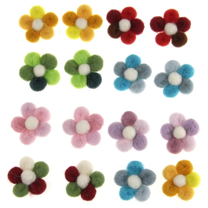 5pcs Cute Flower Wool Felt Balls Diy Kids Hairpins Decoration Wool Felt Balls for Diy Christmas Crafts Accessory