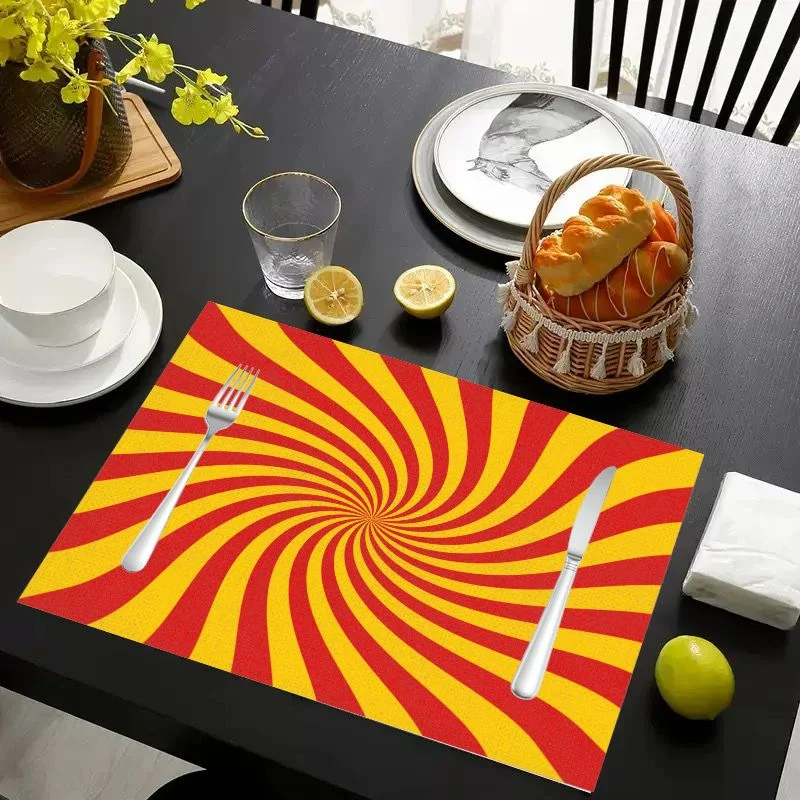 VIKAMA Christmas Placemat Red Yellow Spiral Swirl, Waterproof Oil-Proof Heat-Resistant Dining Table Mat for Holiday Home