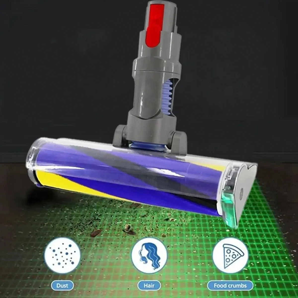 Floor Brush Head for Dyson V15 V11 V10 V8 V7 /SV10/SV11SV12/SV14/SV22 Soft Roller Brush With Optical Green Light Dust Detect