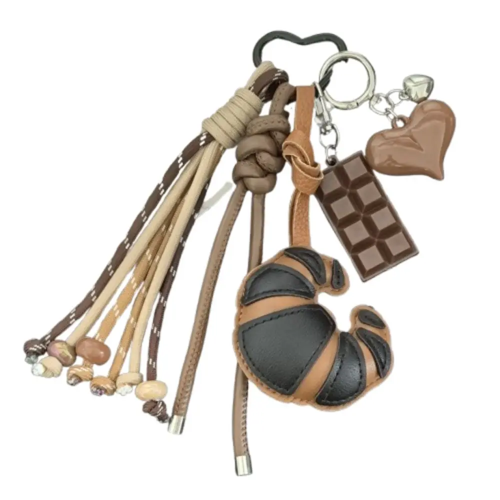Diy Braided Rope Leather Croissant keychain Anti-Lost Hand-Woven Ladies Horn Bag Pendant Bag Decoration Trinket