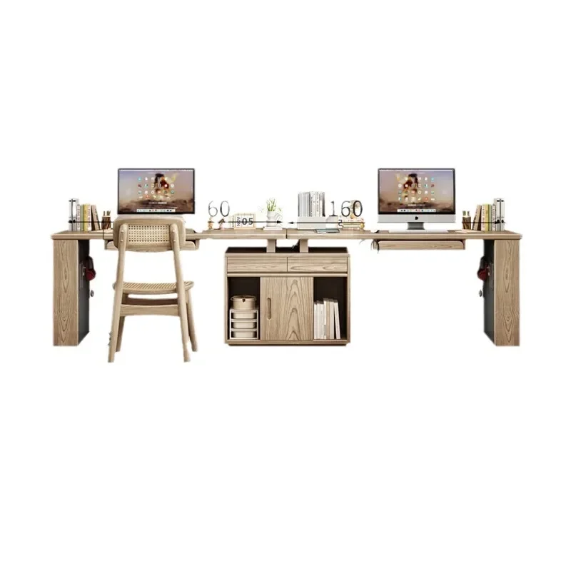 Rotating Retractable Solid Wood Desk Home Ash Corner Desk Study