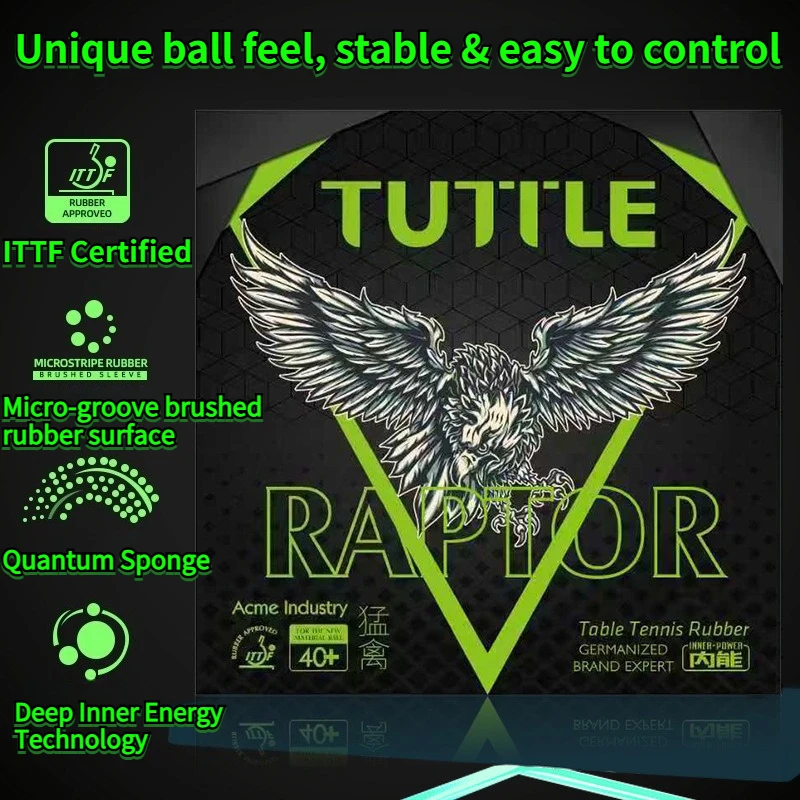 TUTTLE RAPTOR 66B Table Tennis Rubber Pimples in with 2.1mm Inner Energy Quantum Sponge 47.5° ITTF Approved Ping Pong Rubber