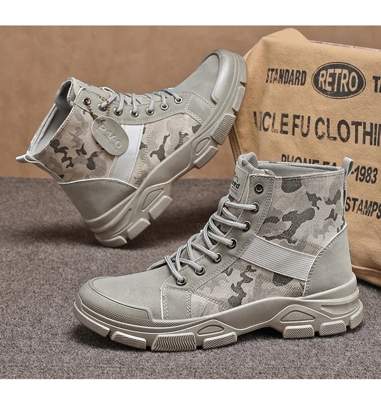 Herren Camouflage High-Top Kampfstiefel 3 Farben Atmungsaktive Outdoor-Wanderschuhe – Detail 16