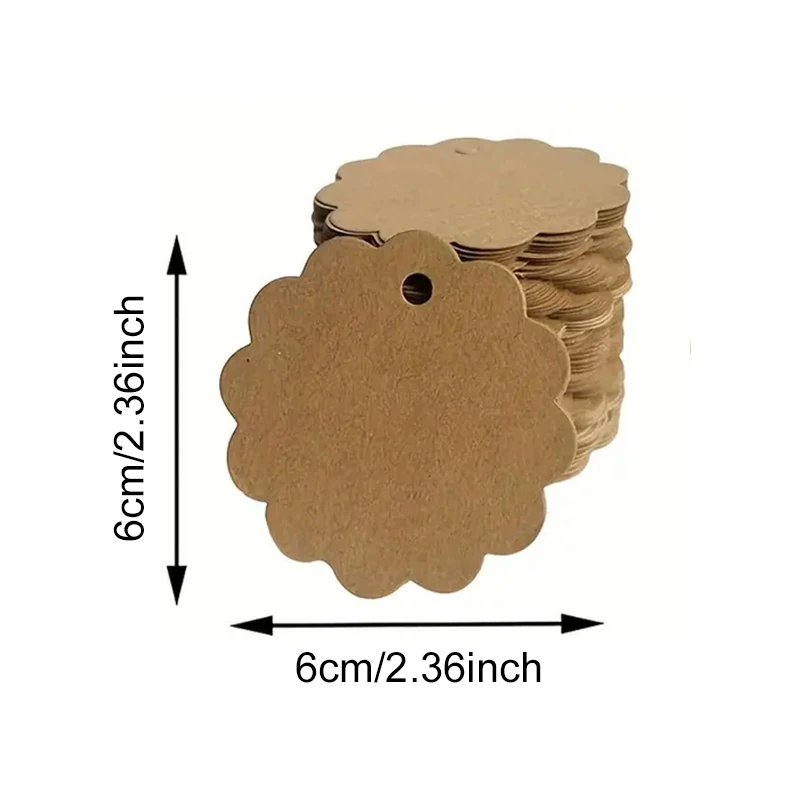 50 Stück/Lot runde Hängeetiketten aus buntem Kraftpapier mit Wellenrand, leere Packungsetiketten, geeignet für die Beschriftung von Geschenken und Souvenirs ZYF – Detail 1