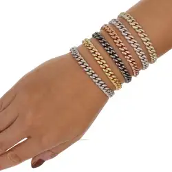 Super thin iced out bling hiphop women jewelry 5A cubic zirconia cz Miami cuban link chain bracelet ice girl jewelry