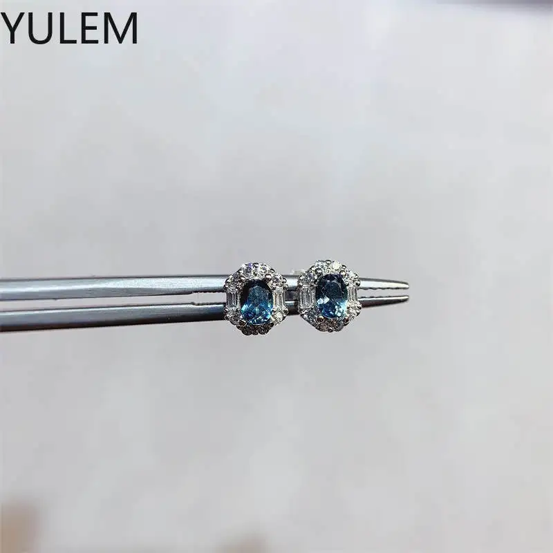 Pendientes de tuerca de topacio Natural de piedra de la suerte, conjunto de piedras preciosas de plata esterlina 925 para mujer, regalo de fiesta de cumpleaños, joyería fina