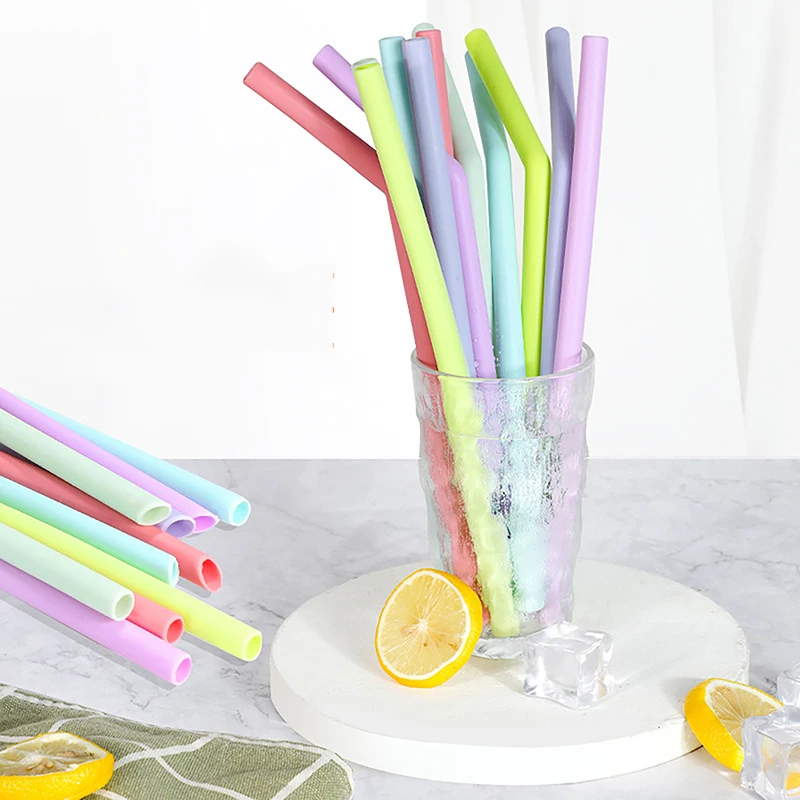 6 Pcs Reusable Food Grade Silicone Straws Straight Bent Multicolor Drinking Straw For Children's Party Bar Accessories