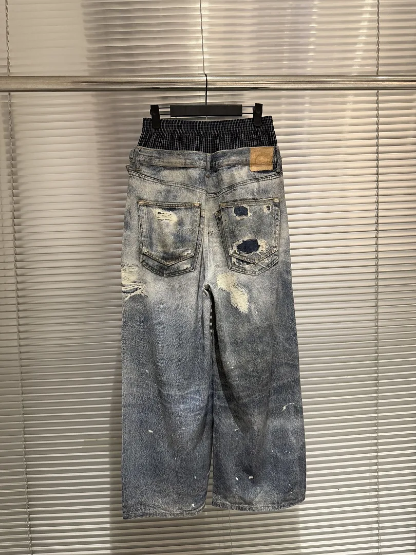 Best Version PTL INDEX Double-waist Women Men Baggy Women Men Denim Jeans 3D Printing Ripped Frayed Men Casual Jeans Pants