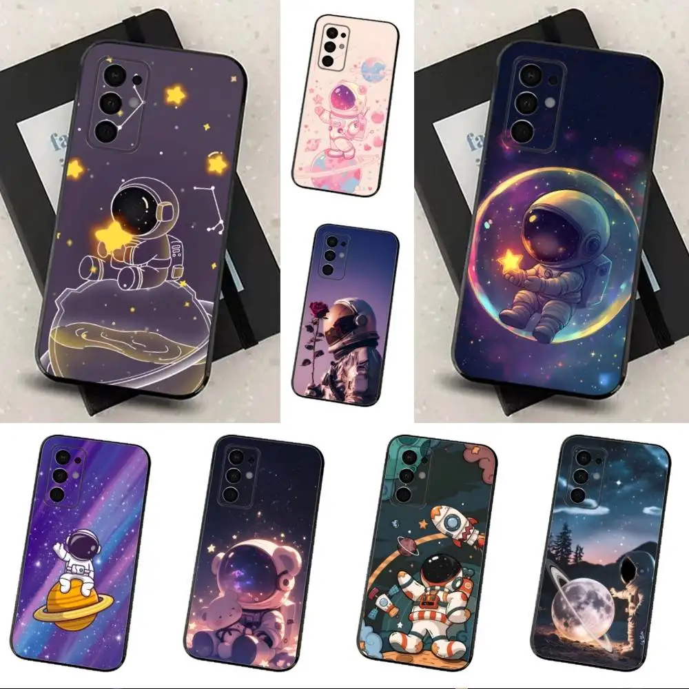 

Cartoon Astronaut Space Case For Samsung Galaxy A73,52,71,53,32,72,41,J7,22,Note,31,8,9,Soft Black Silicone Cover