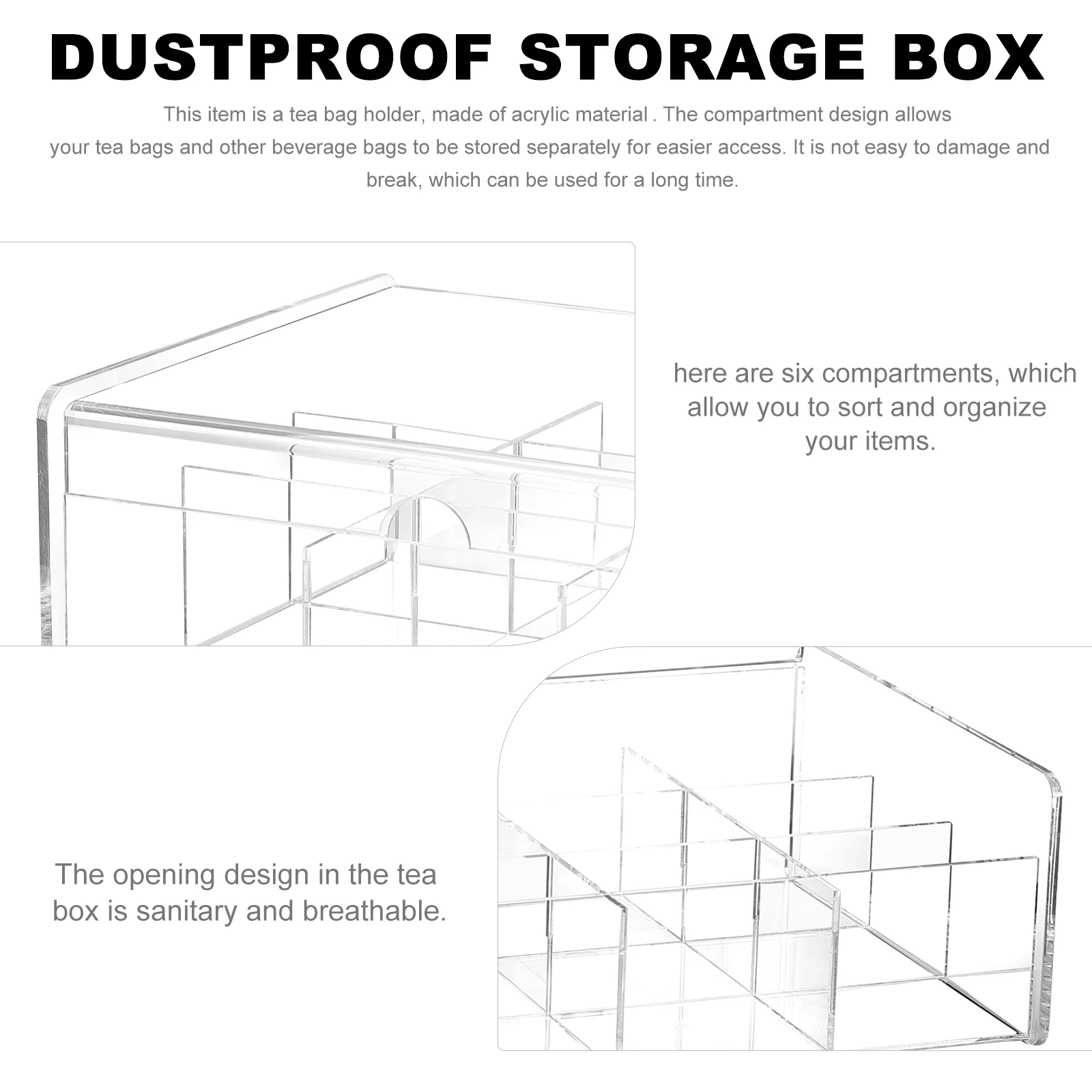 

1pc Tea Bag Storage Box Acrylic Transparent Dustproof Insect Proof Reusable Kitchen Organizer For Sugar Bags Cosmetics Sundries