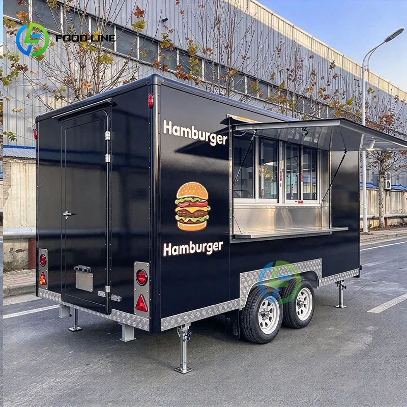Square Mobile Food Trailer Custom Street Food Kitchen for Gyros Falafel Burgers and Grilled Sausages Customized