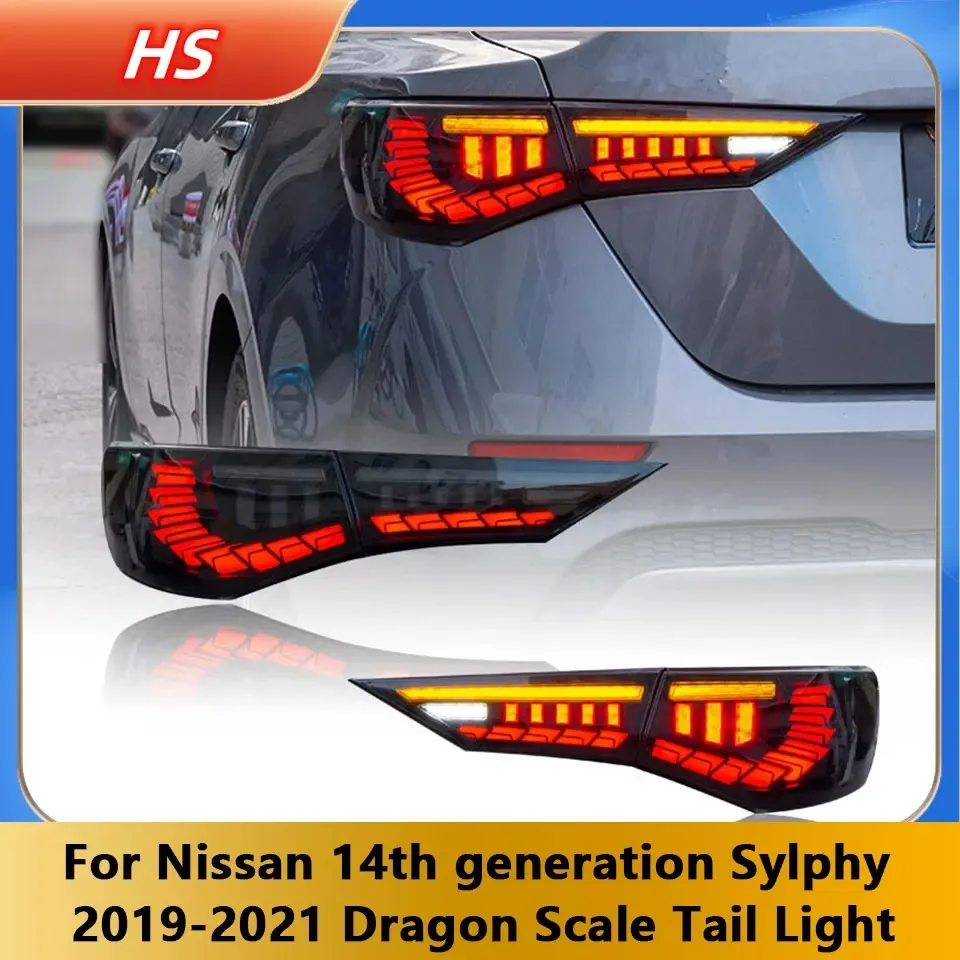 

Задний фонарь в сборе для Nissan 14-го поколения Sylphy 2019-2021, чешуя дракона, потоковые светодиодные задние фонари, лампа, автоаксессуар