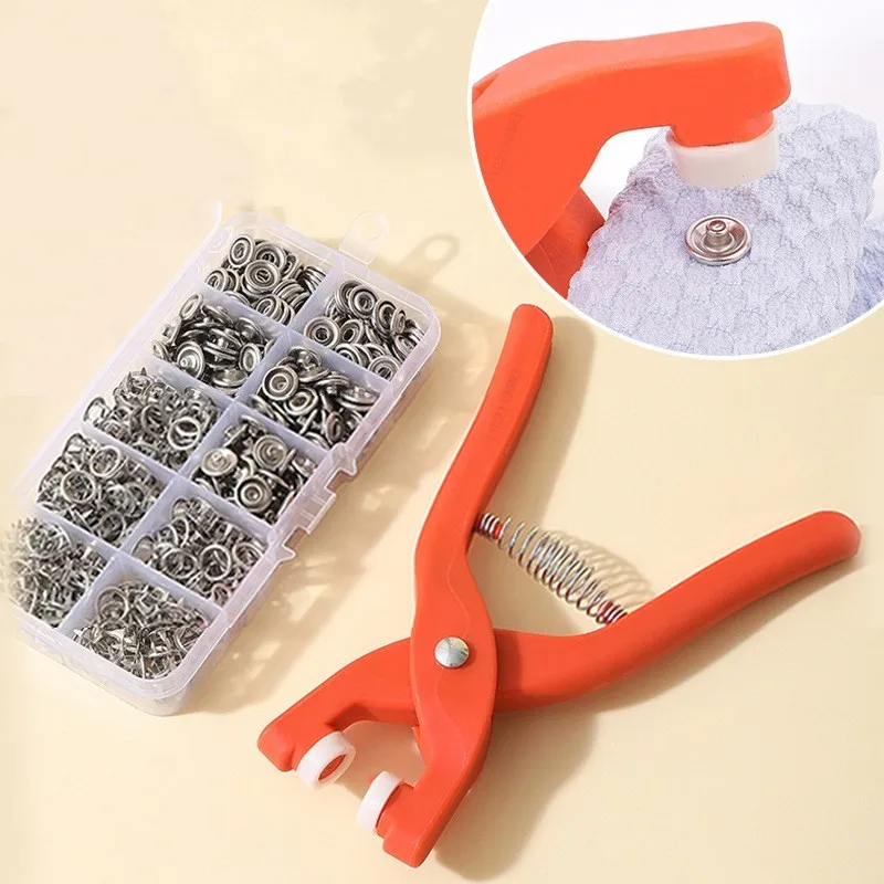 Metal Snaps Buttons with Fastener Pliers Tool Kit Five Claw Buckle Set Sewing Free Buttons Set for Diy Crafts