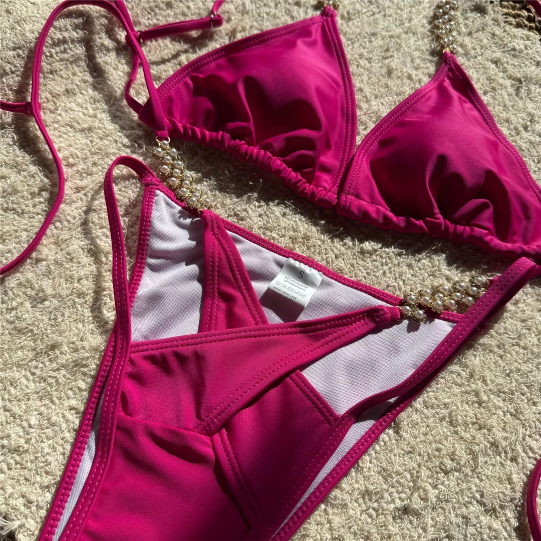 Neuer glänzender Bikini mit ausgeschnittenen, hohen Beinausschnitten, Damen-Badeanzug, zweiteiliger Bikini-Set, Badebekleidung, Badeanzug, Schwimmanzug V6459 – Detail 20