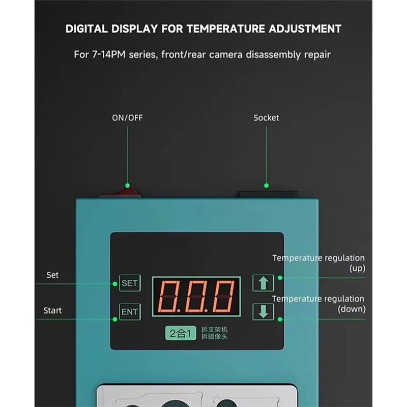 HRBAJ-Per Iphone 7 ~ 14 Pro Max Strumento di riparazione pre-riscaldamento per la smontaggio della fotocamera anteriore/posteriore Rimozione del telaio centrale Piattaforma di riscaldamento