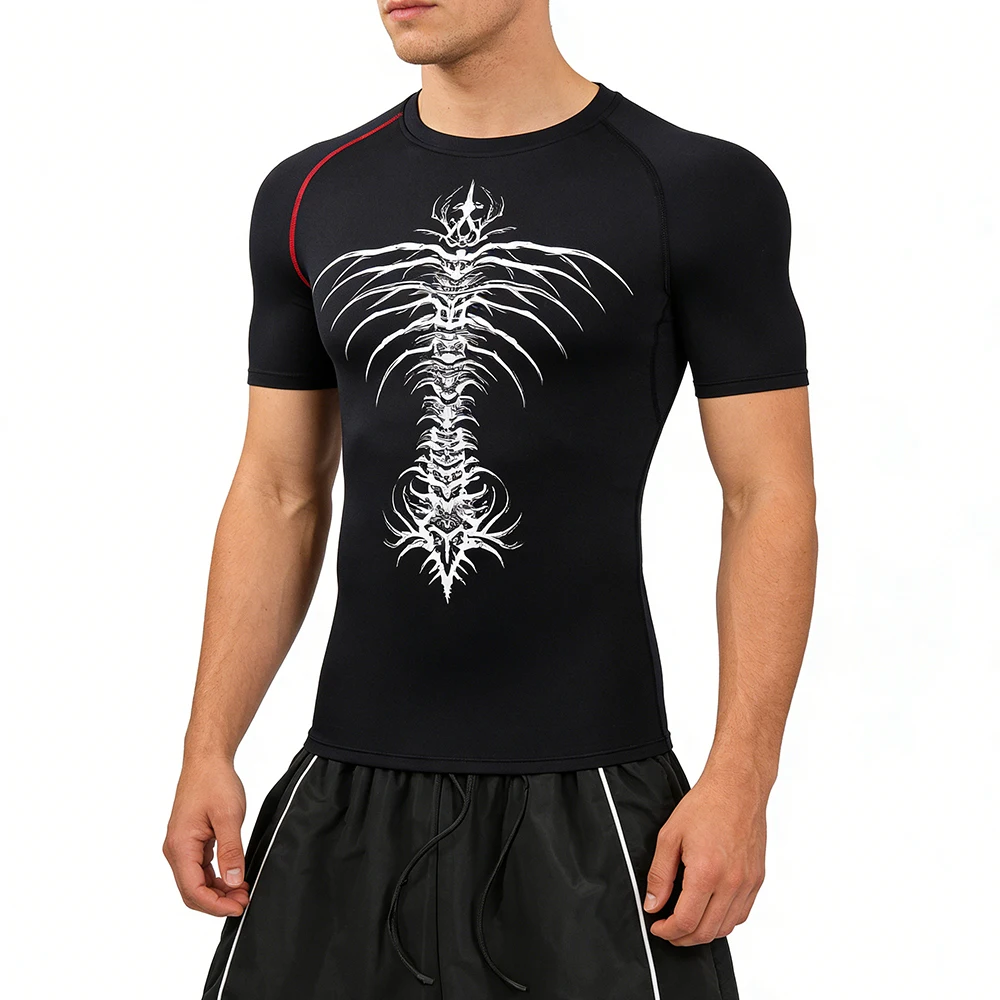 طقم ملابس رياضية صيفية للرجال برباط الخصر سروال طويل متعدد الألوان "هيكل عظمي" نمط طباعة في الهواء الطلق متاح للجري #3