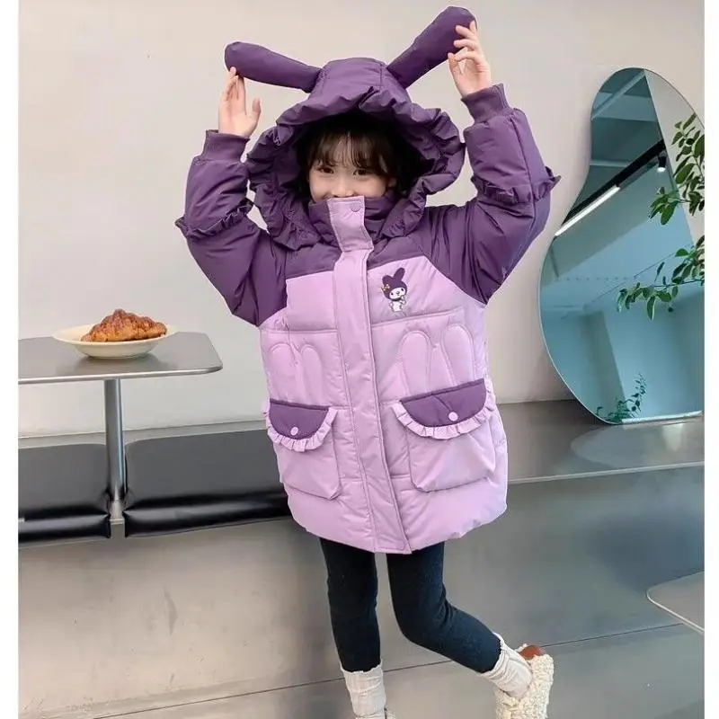 Kuromi Girl Cotton Clothes Coat Sanrios New Kawaii Cartoon Anime Child Clothing Windproof Rainproof Keep Warm Cotton Coat