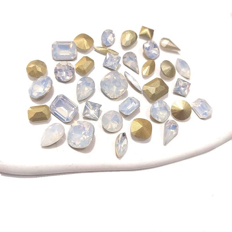 New High Quality K9 Crystal White Opal Glass Nail Art Rhinestone Pointback DIY Necklace Manicure Diamond 10PCS/30PCS