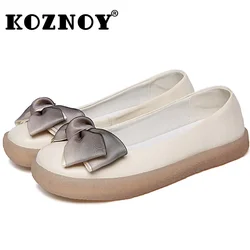 Koznoy 2.5cm Genuine Leather Comfy Luxury Shallow Summer Ladies Soft Soled Moccasin Flats Ethnic Woman Elegance Oxfords Shoes