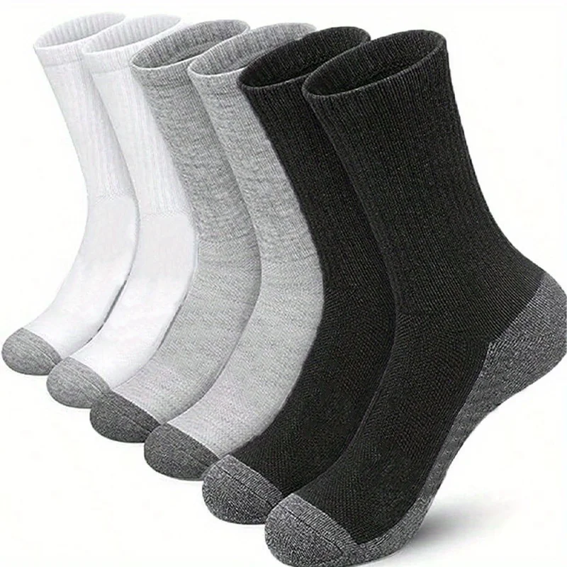 6 pairs, unisex autumn and winter contrasting color medium tube socks, breathable and comfortable casual socks