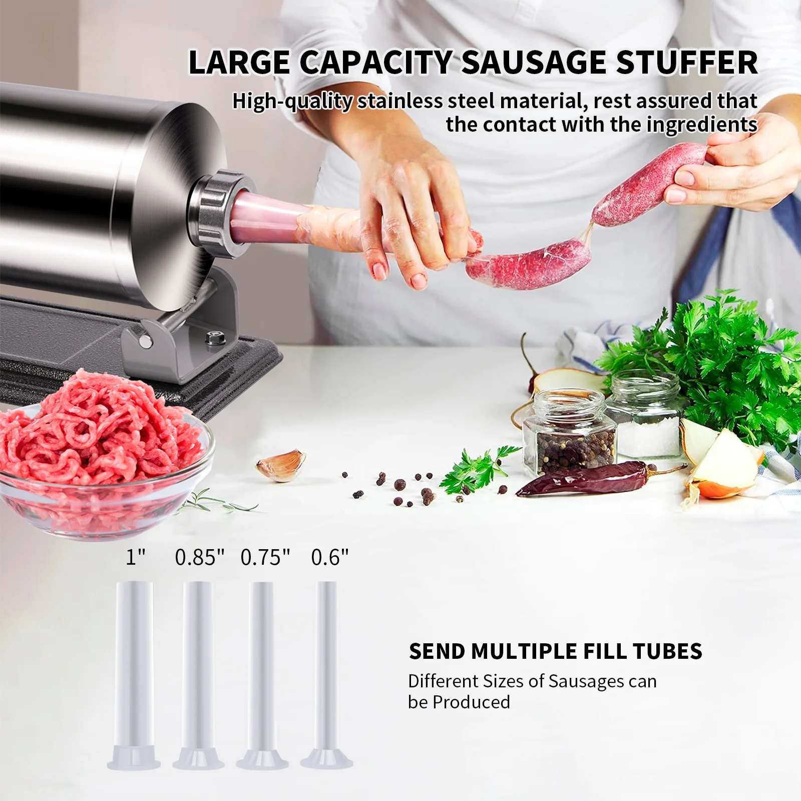 Manual Sausage Stuffer 304 Stainless Steel Thickened Sausage Making for Commercial & Household Use