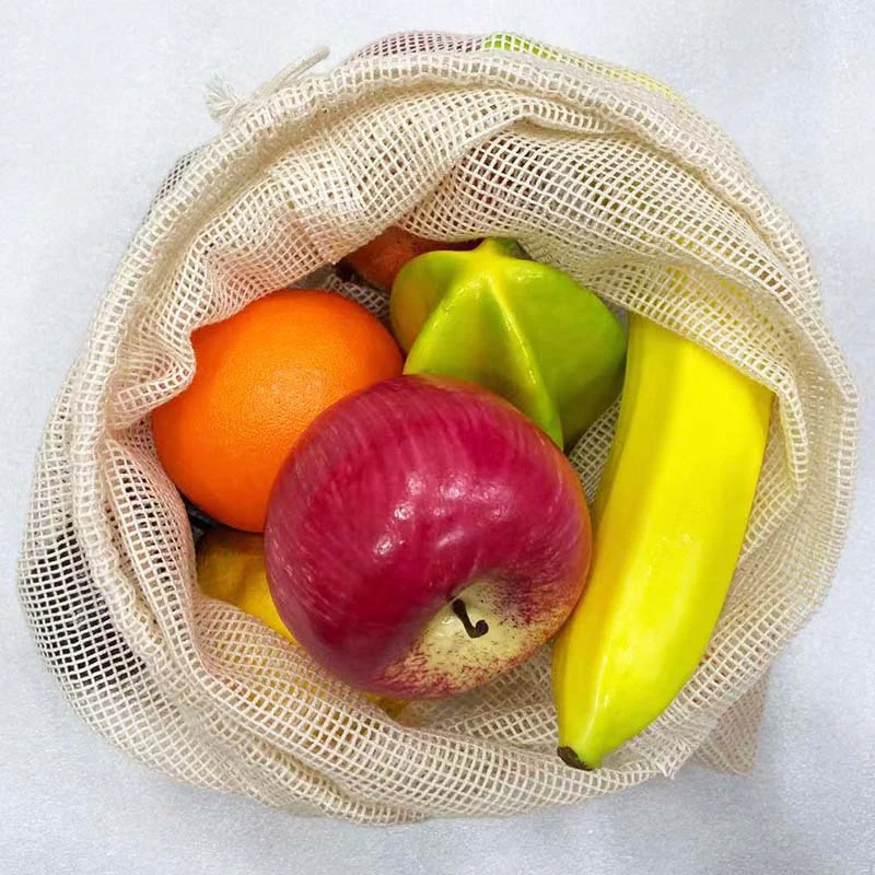 1Pc Reusable Cotton Mesh Vegetable Storage Bag Kitchen Fruit Vegetable With Drawstring Home Supplies