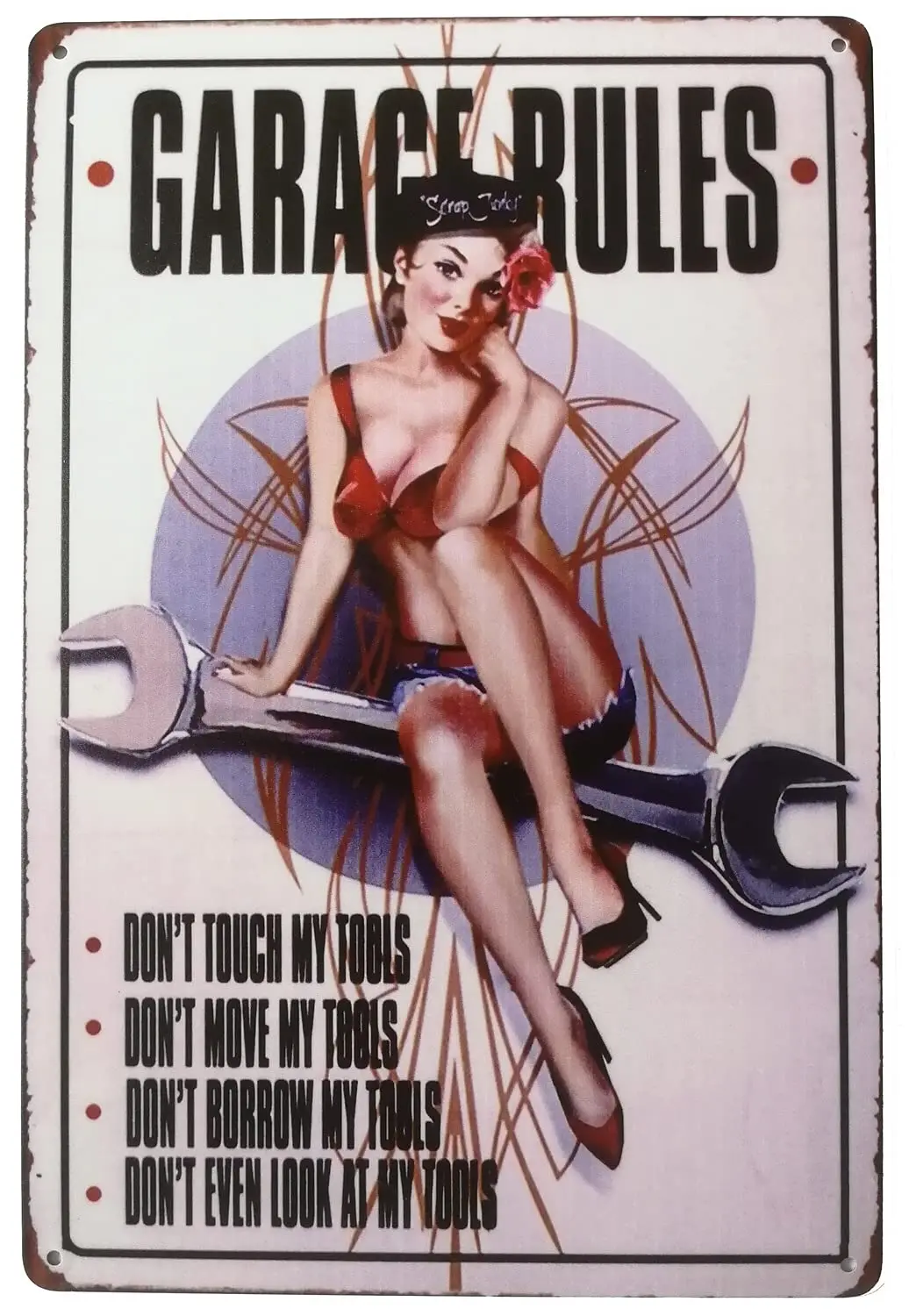 Garage Rules Sign Pin Up Girl Retro Vintage Decor Metal Tin Sign Great Tool for The Garage