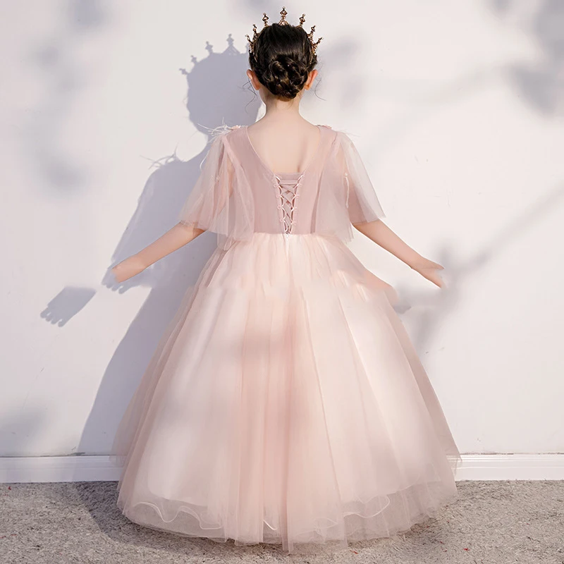 Customized Pink Ball Gown Baby Flower Girl Dresses Tulle Appliques Children Wedding Prom Birthday Party Gowns