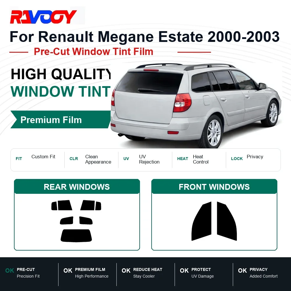 Premium Pre-Cut Window Tint For Renault Megane Estate 2000-2003 Front & Rear Windows UV Heat Rejection Privacy Film