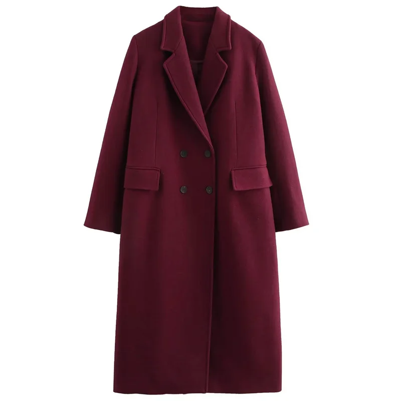 TRAF Women Winter Coats Tweed Burgundy Coat Wool & Blend Coat Office Wear Women Long Sleeve Long Coat Women Red Coat Outerwears