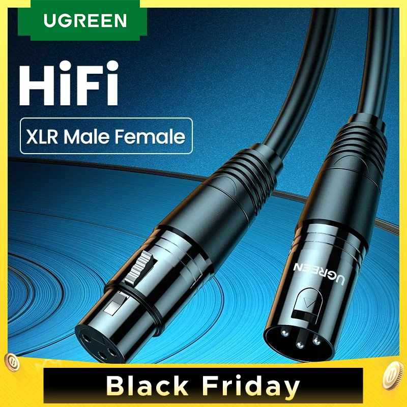 Ugreen XLR Cable Karaoke Microphone Sound Cannon Cable Plug XLR Extension Mikrofon Cable for Audio Mixer Amplifiers XLR Cord