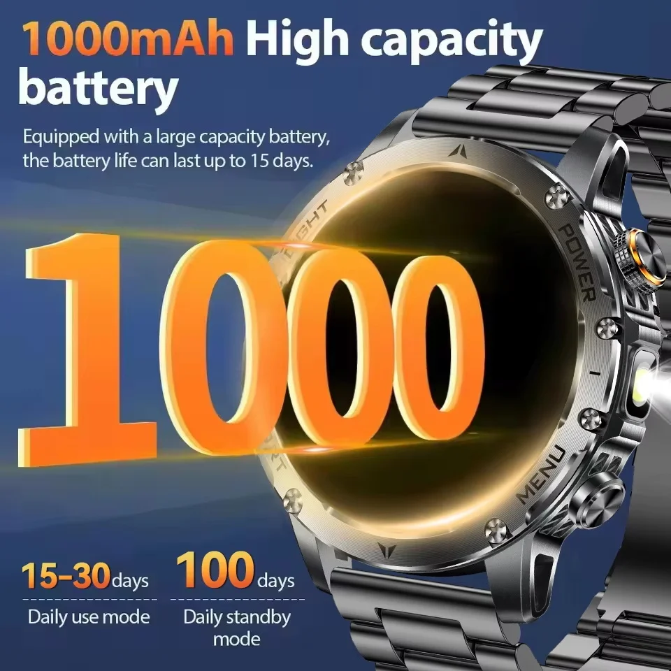 2025 T-Rex 3 New 1000mAh Extra Large Battery Smart Watch Men IP68 Waterproof LED Flashlight 100+Sports HD Bluetooth Call Watch