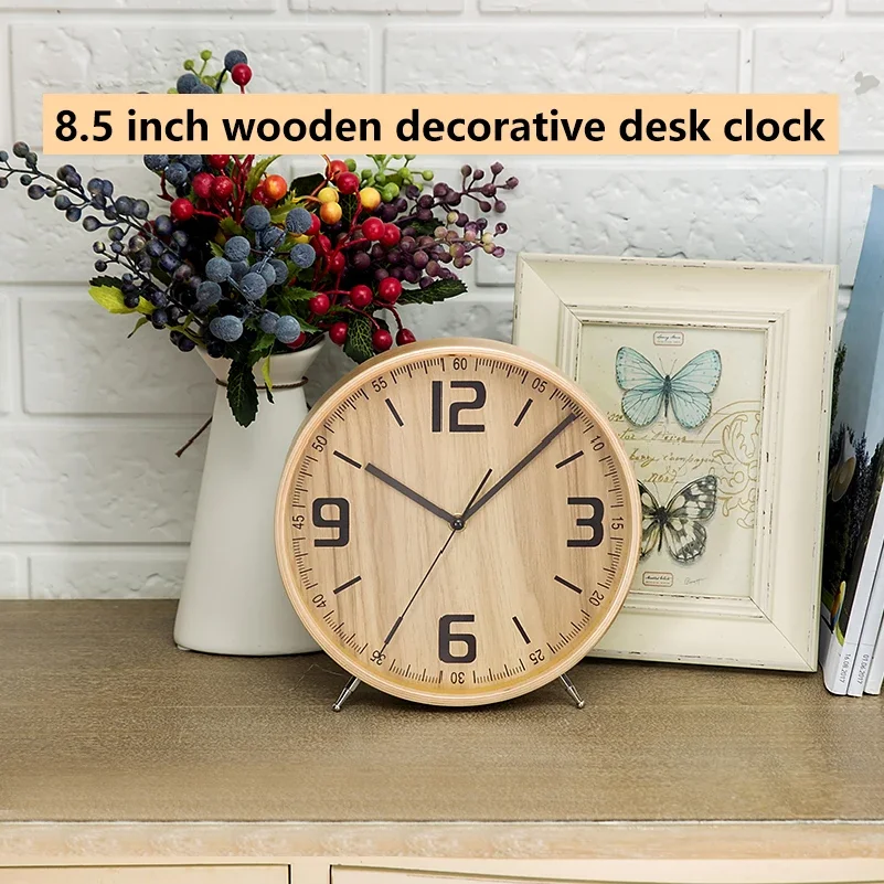 1PC European wooden silent table clock living room simple decoration pointer clock, desktop creative wood quartz clock