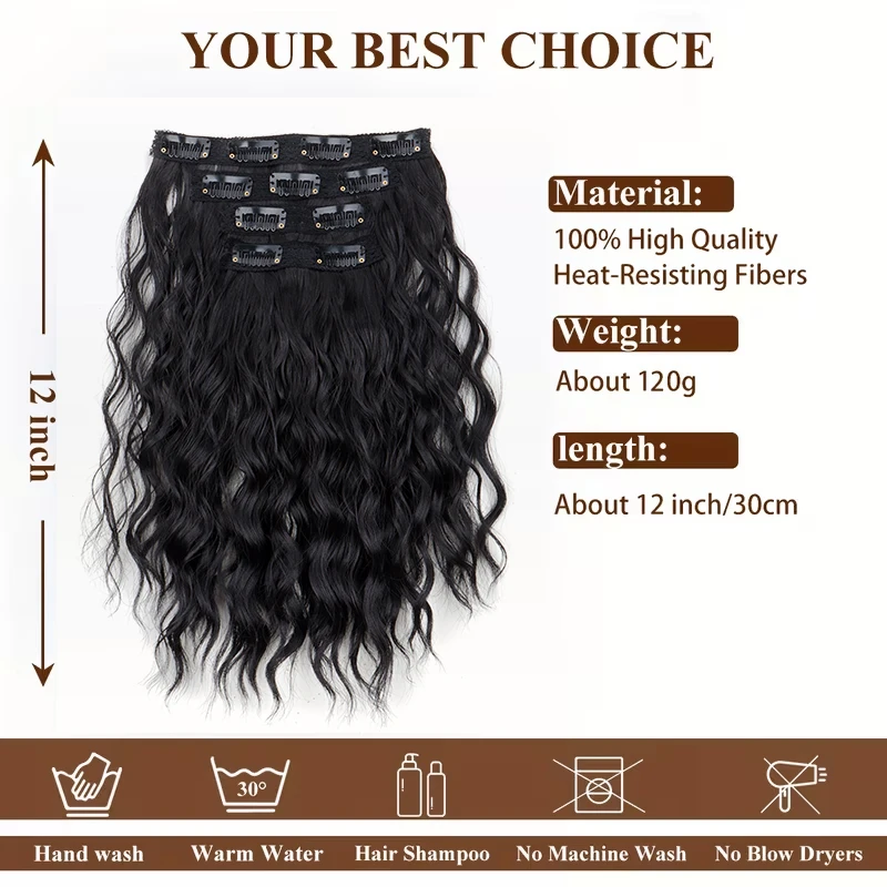 12Inch Synthetic Short Wavy Curly Hair Extension 4pcs/set Clip in Hair Easy to Wear for Women Party Use Daily