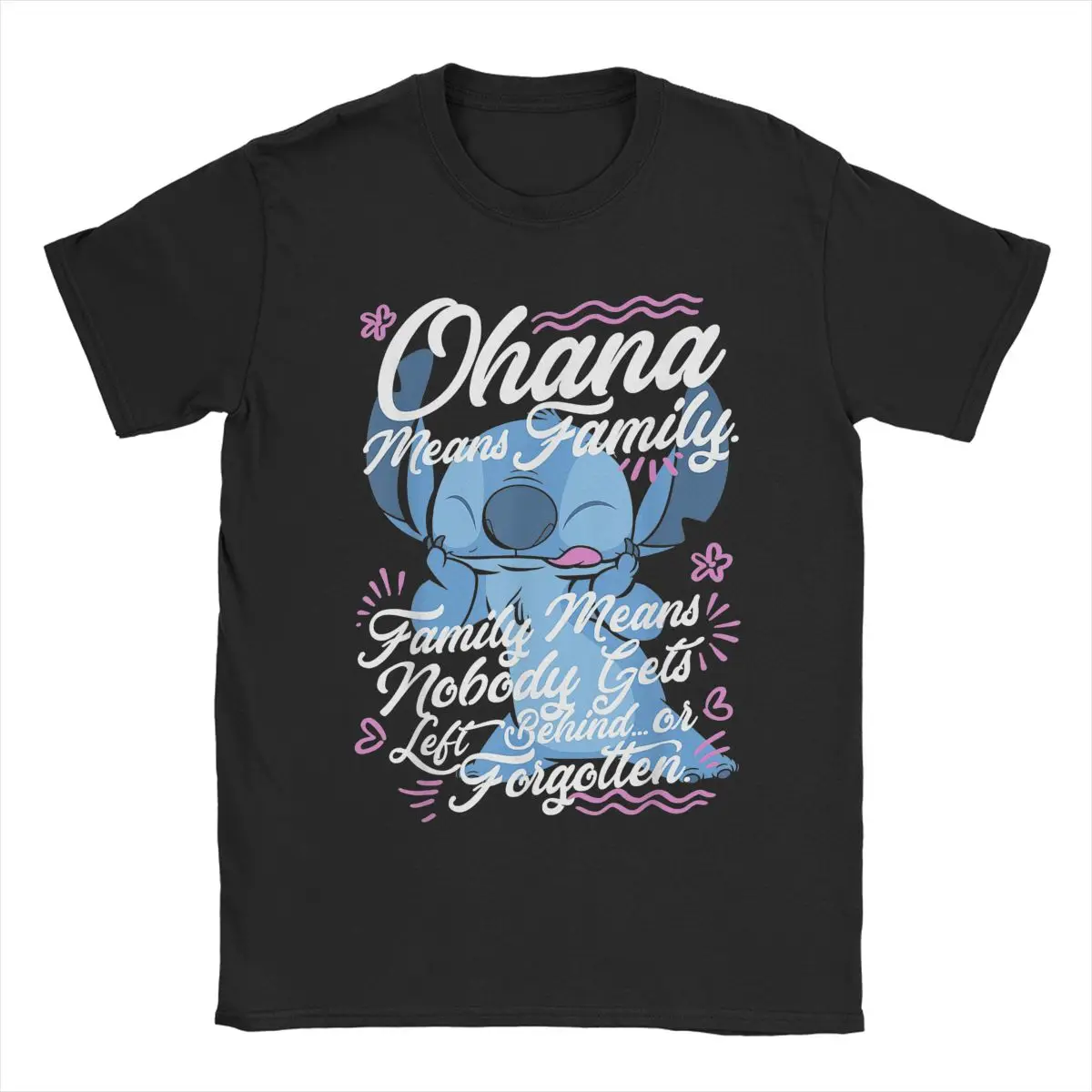 Stitch Day Ohana Means T Shirt for Men Women Cotton Casual T-Shirts Crewneck Cartoon Cute Tees Short Sleeve Tops Summer